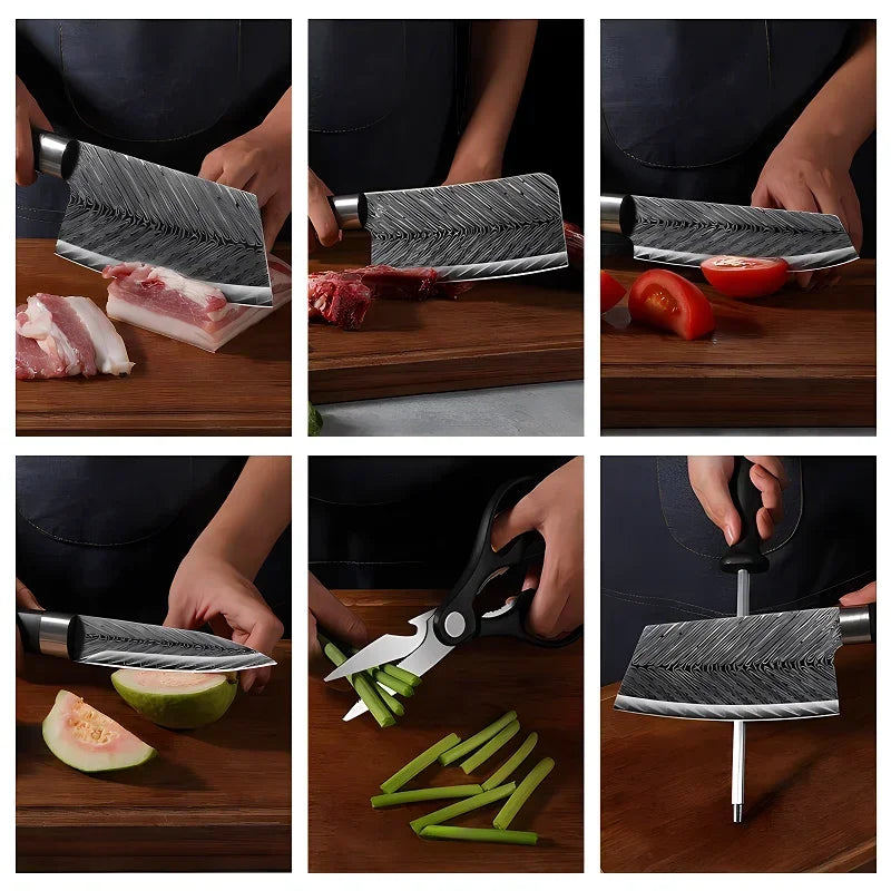 Upgraded 7-Piece Japanese Knife Set with Bone Cleaver, Scissors & Sharpener