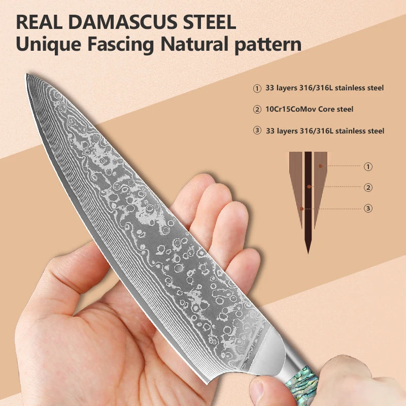 Japanese Damascus Steel Chef Knife Set – 8 PCS with Abalone Shell Handle