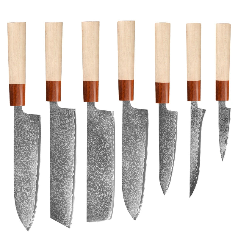 7-Piece Japanese Knife Set – 67-Layer Damascus Steel Chef's Knives