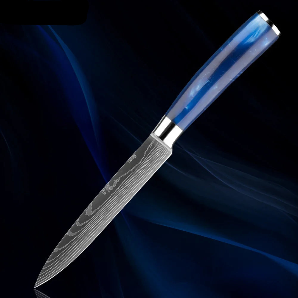 Japanese Knife Set - 1-8 Piece Stainless Steel Kitchen Knives with Blue Resin Handle