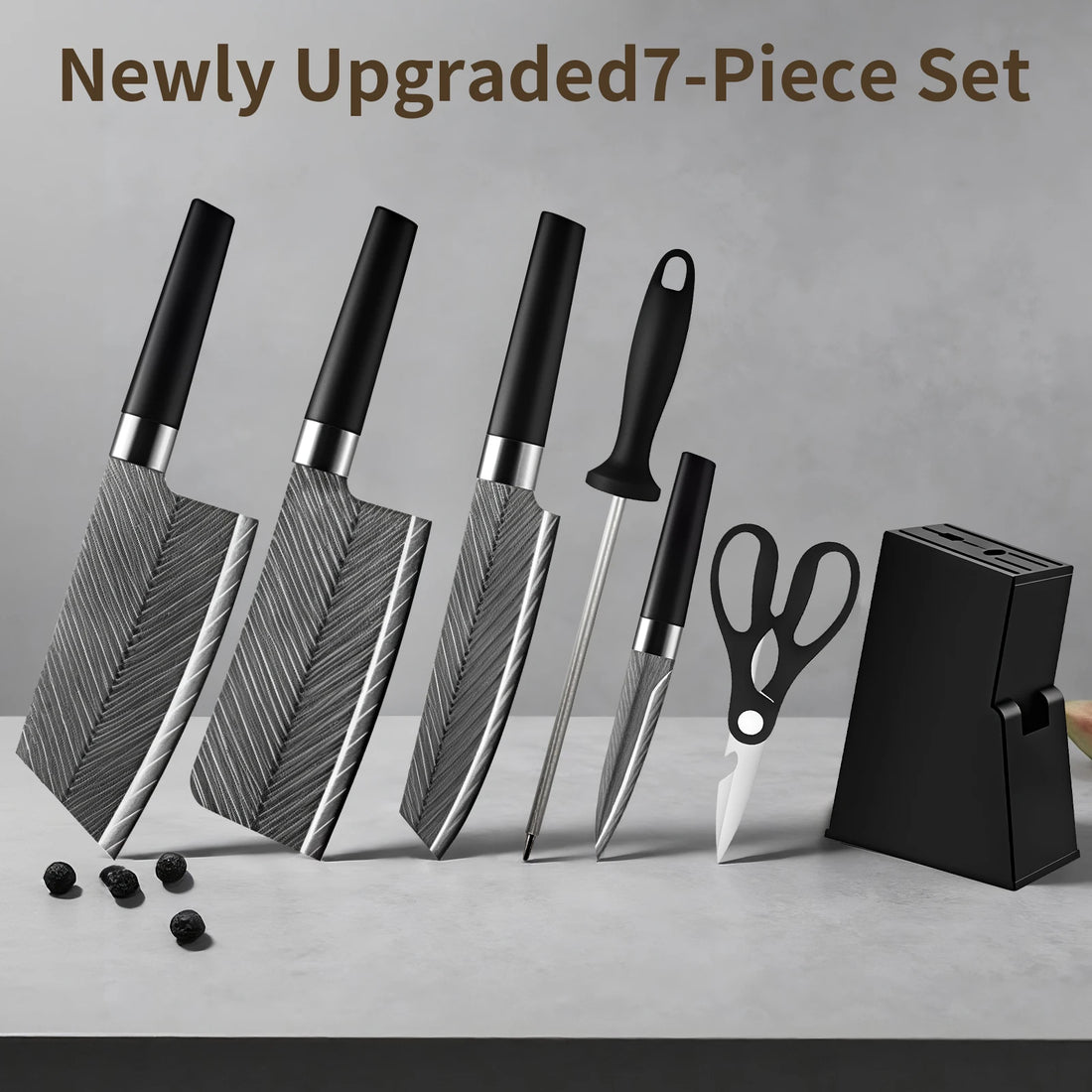 Upgraded 7-Piece Japanese Knife Set with Bone Cleaver, Scissors & Sharpener
