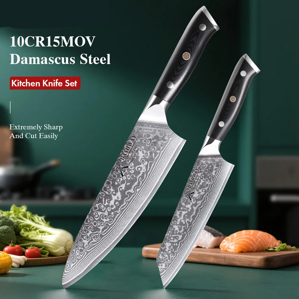 2PCS Japanese Knife Set - 67 Layer Damascus Steel Chef & Bunka Knives