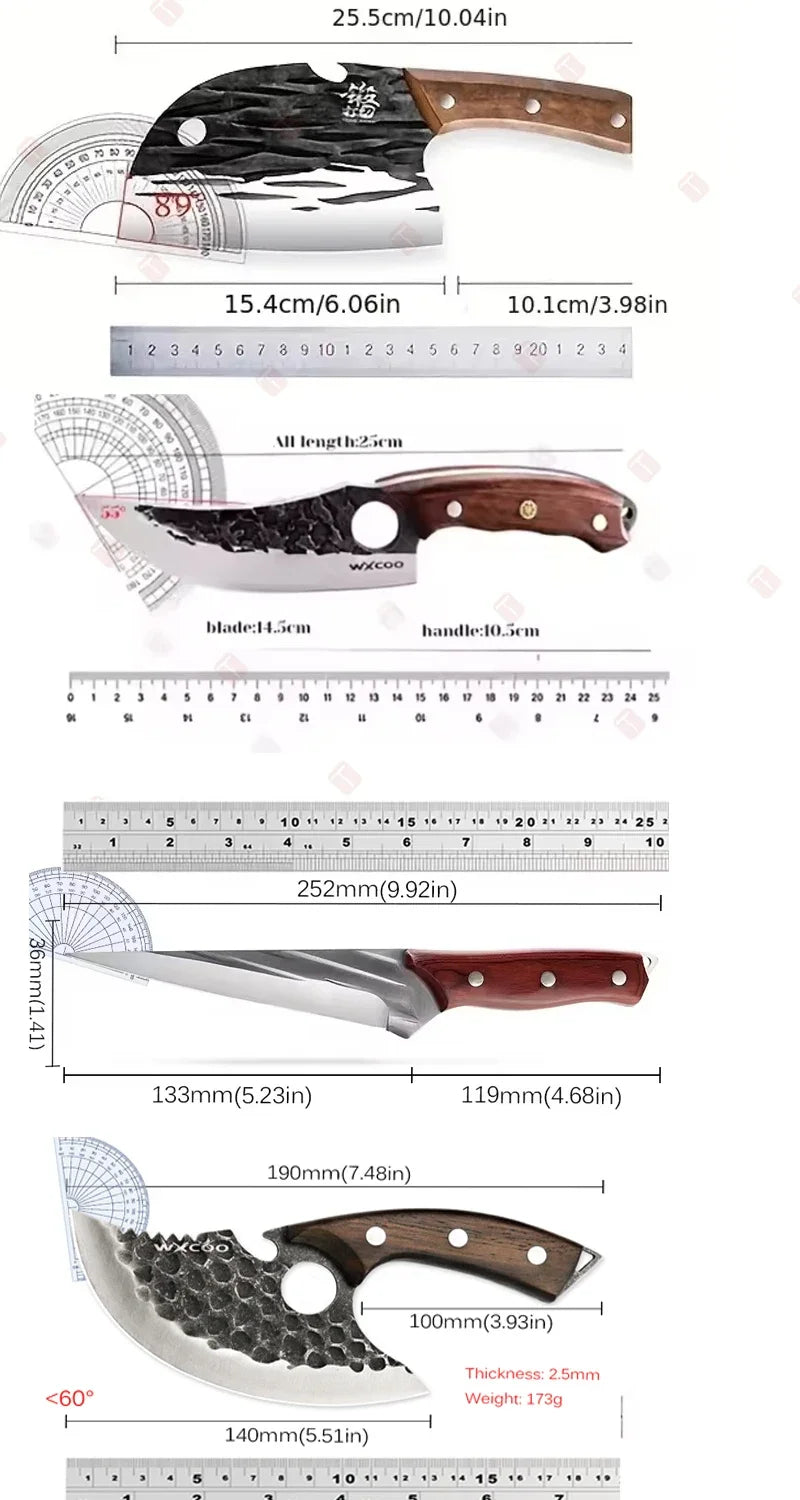 5-Piece Hand-Forged Japanese Knife Set with Wooden Handle