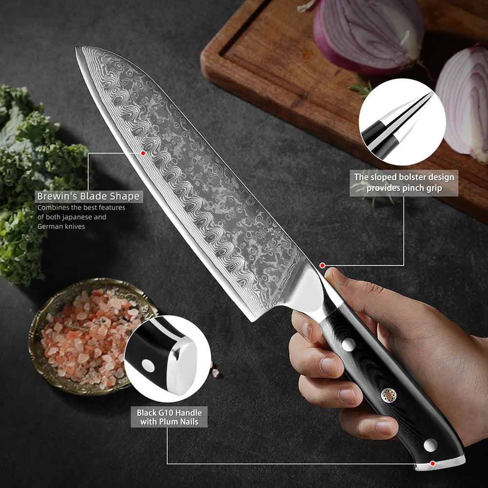 Japanese 8-Piece Damascus Steel Kitchen Knife Set with Ergonomic Handle