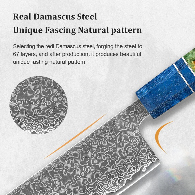 Japanese Knife Set - VG10 Damascus Steel Chef, Santoku, Nakiri & Kiritsuke Knives with Wood Handle