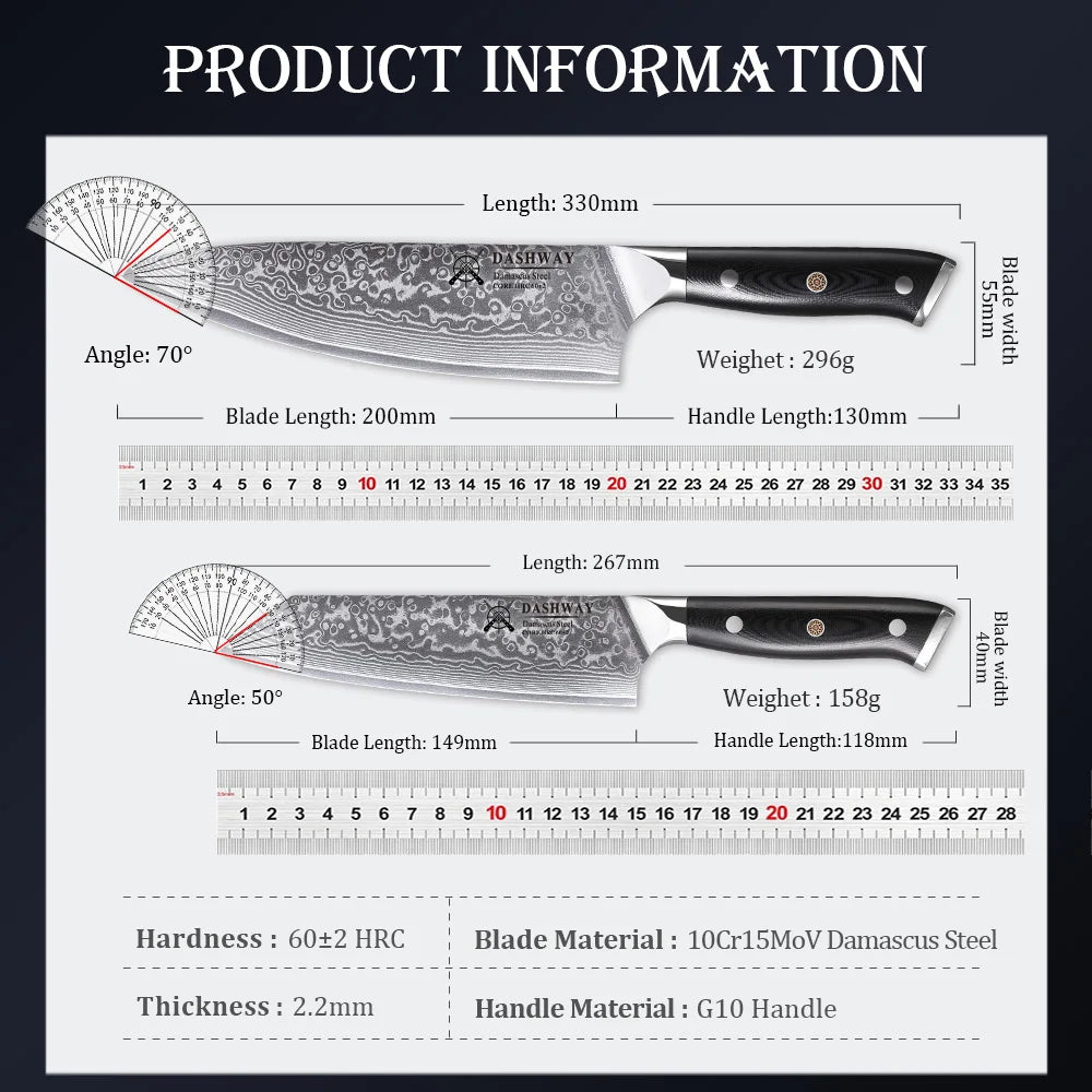 2PCS Japanese Knife Set - 67 Layer Damascus Steel Chef & Bunka Knives