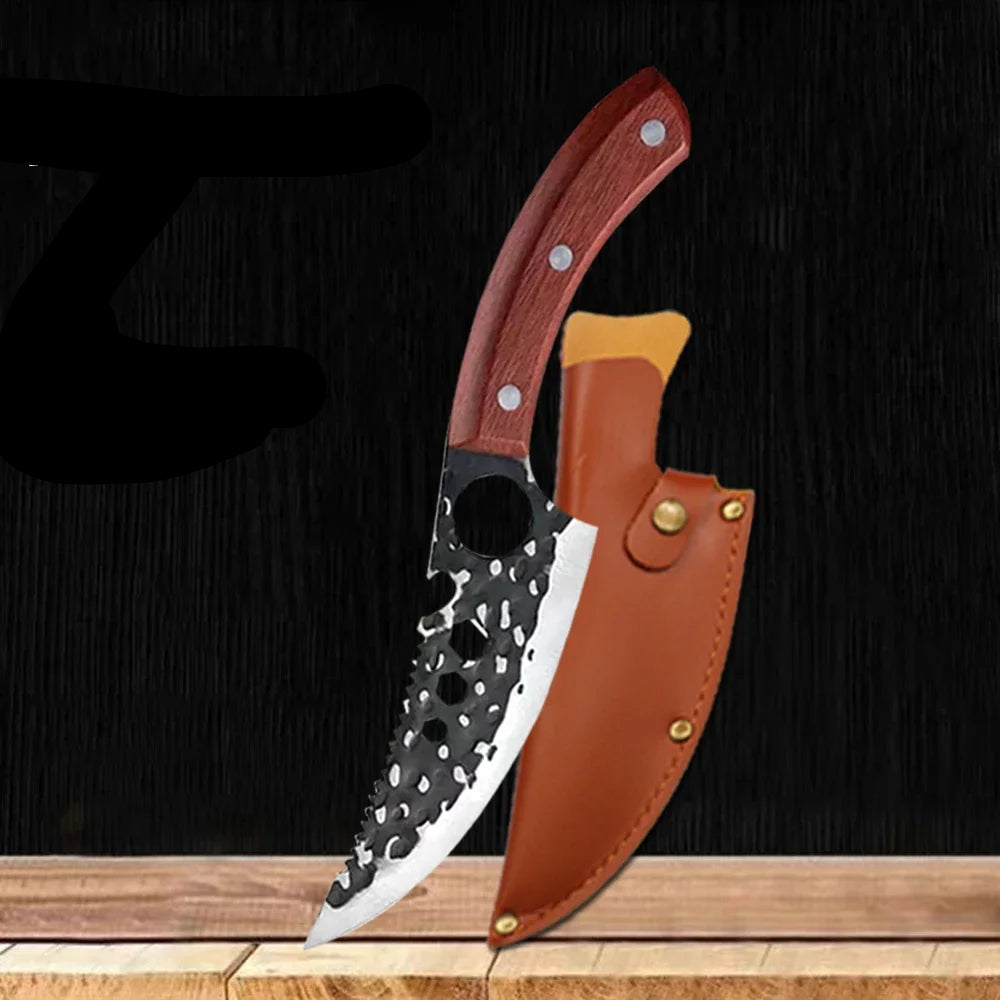 5-Piece Hand-Forged Japanese Knife Set with Wooden Handle