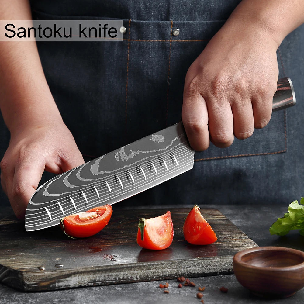 XITUO Japanese Knife Set – 5-Piece Professional Kitchen Knives with Ergonomic Pakkawood Handles