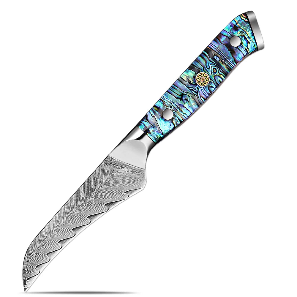 Japanese Knife Set - Damascus Steel Chef, Cleaver & Boning Knives with Abalone Shell Handle