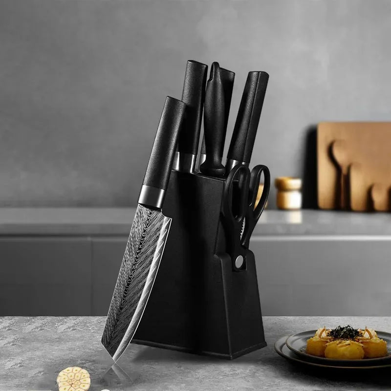 Upgraded 7-Piece Japanese Knife Set with Bone Cleaver, Scissors & Sharpener