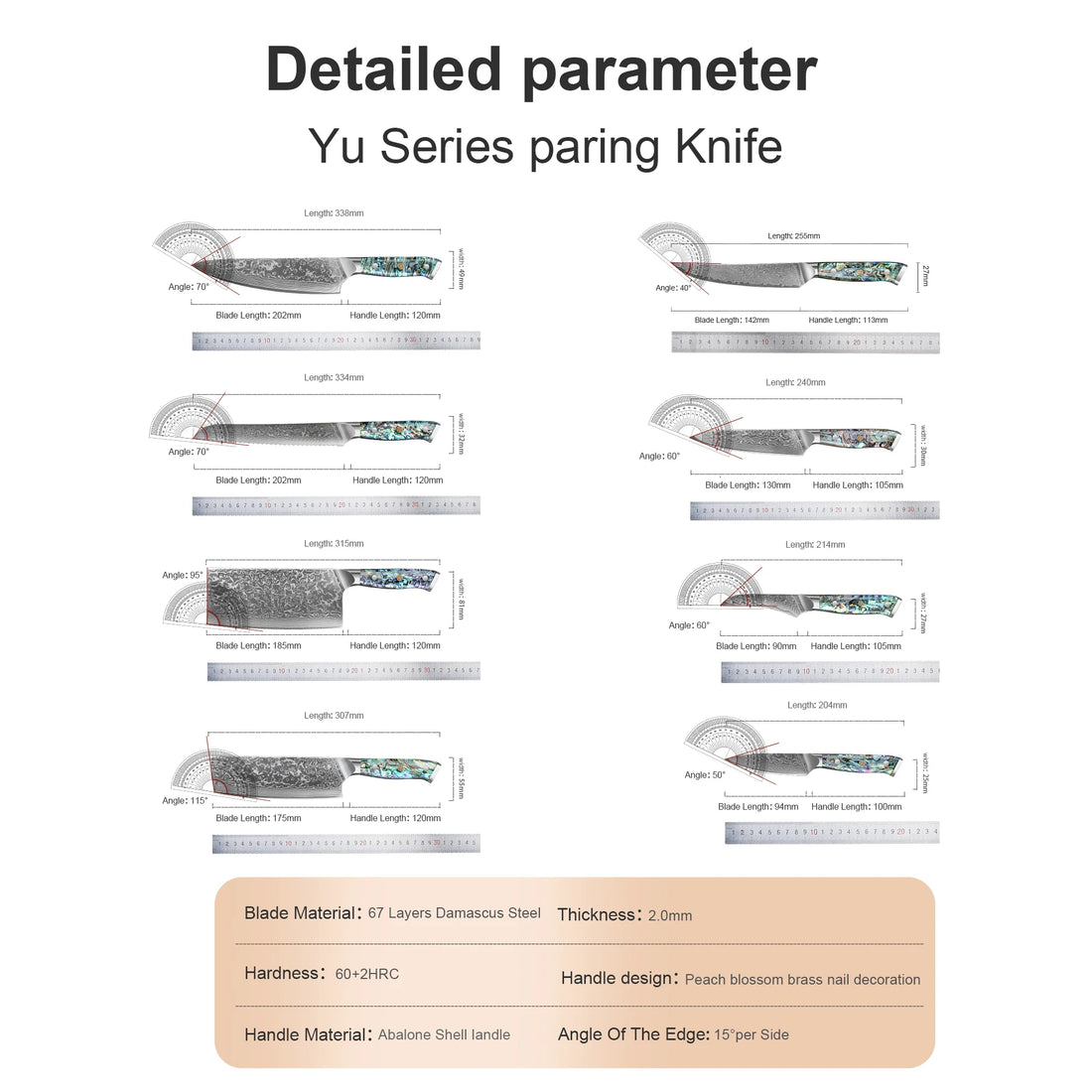 Japanese Damascus Steel Chef Knife Set – 8 PCS with Abalone Shell Handle