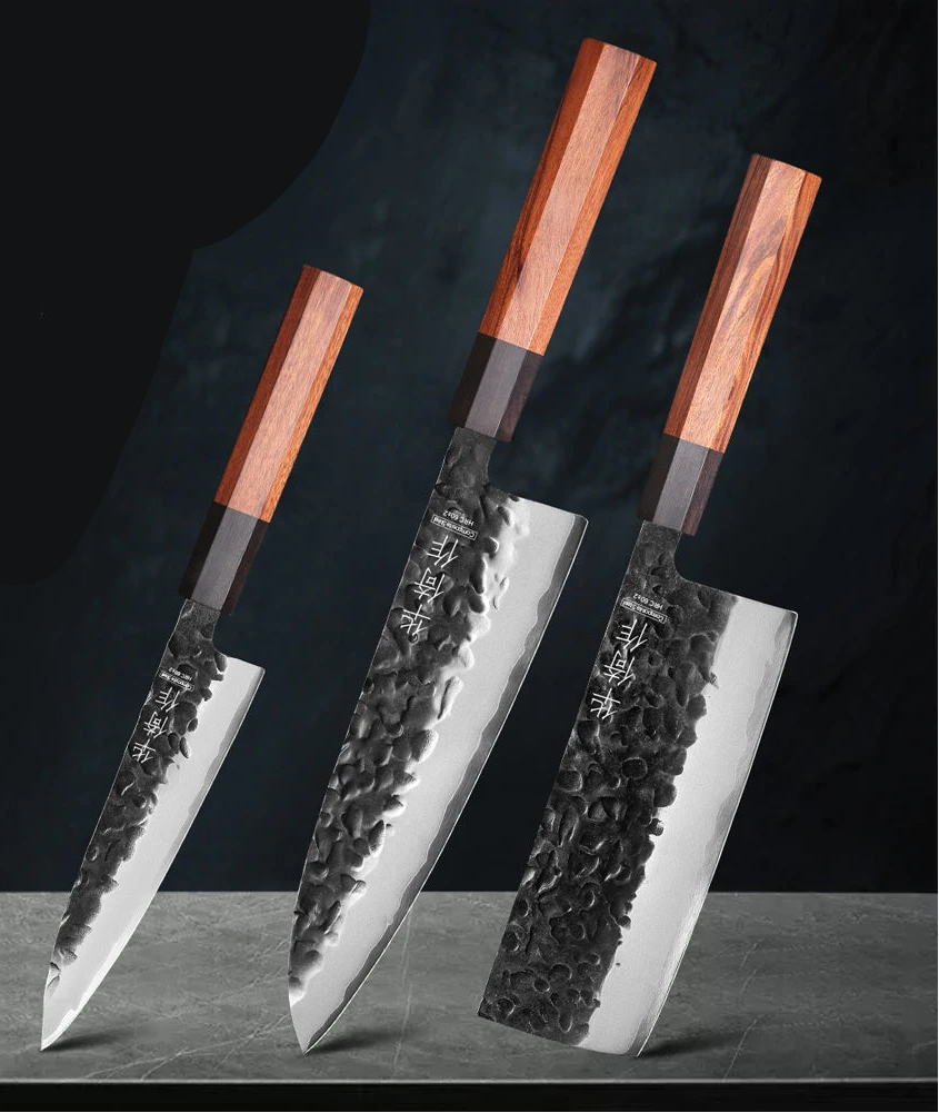 Japanese Knife Set - Professional 3-Piece Chef, Nakiri & Utility Knives
