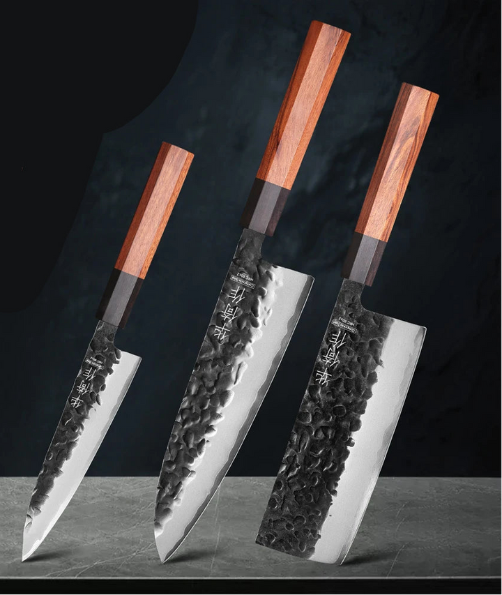 Japanese Knife Set - Professional 3-Piece Chef, Nakiri & Utility Knives