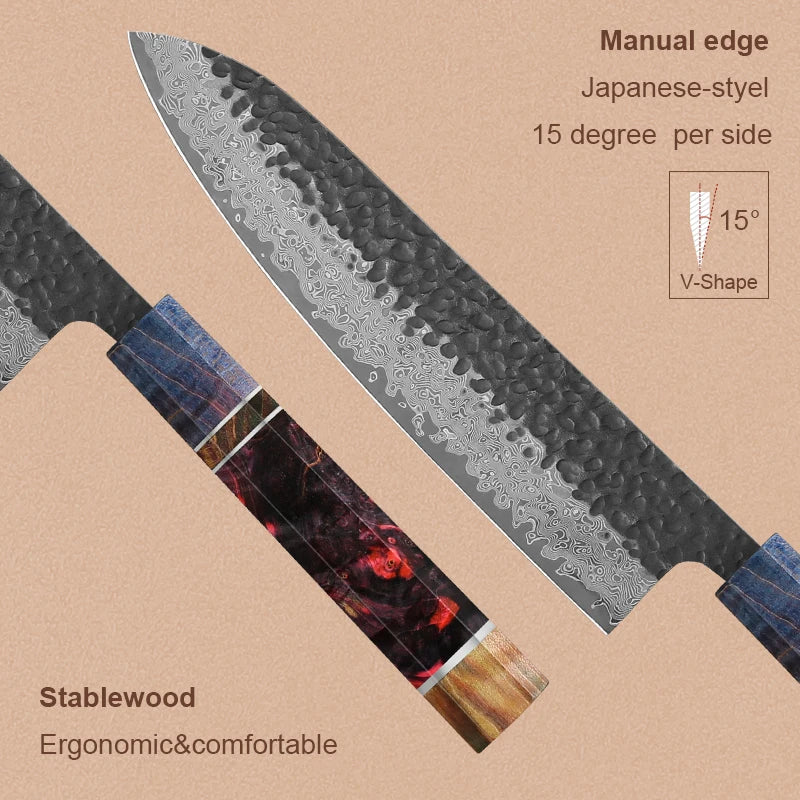 Japanese Knife Set - 4-Piece VG10 Damascus Steel Chef Knives with Stable Wood Handles
