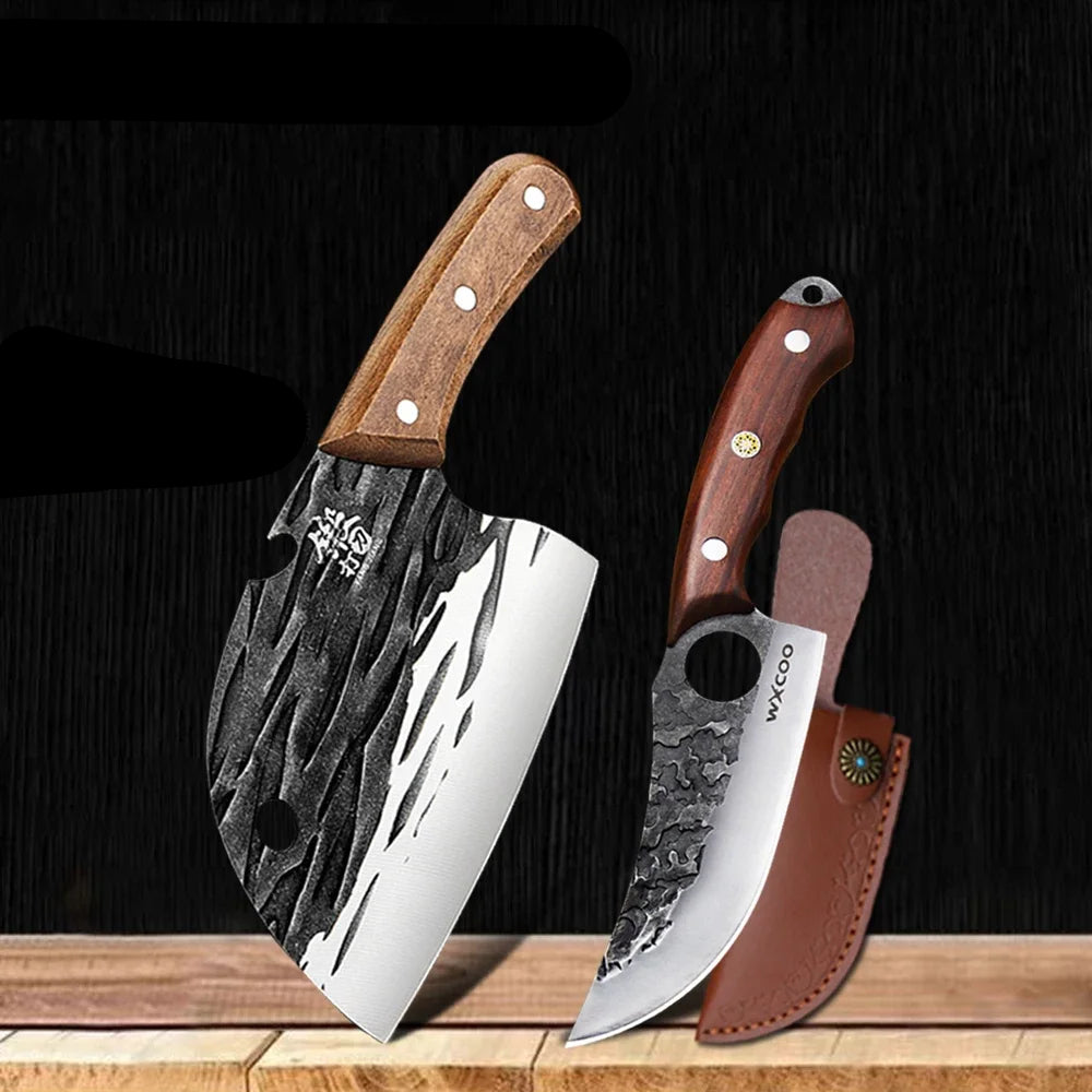 5-Piece Hand-Forged Japanese Knife Set with Wooden Handle