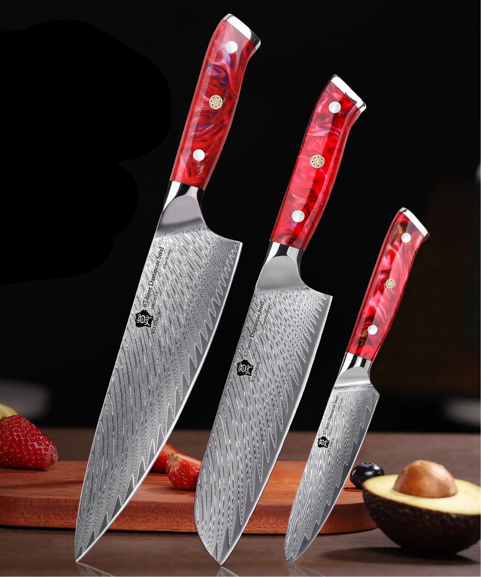 WILDMOK Japanese Knife Set - 67-Layer Damascus VG10 Steel Kitchen Knives