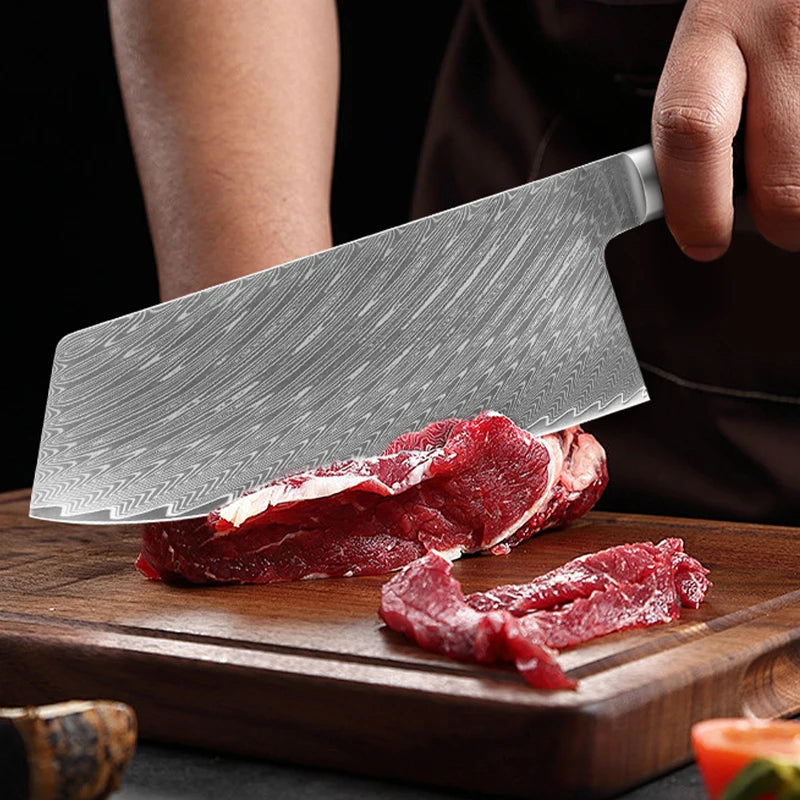 Japanese Damascus Steel Knife Set with Blue Resin Handles