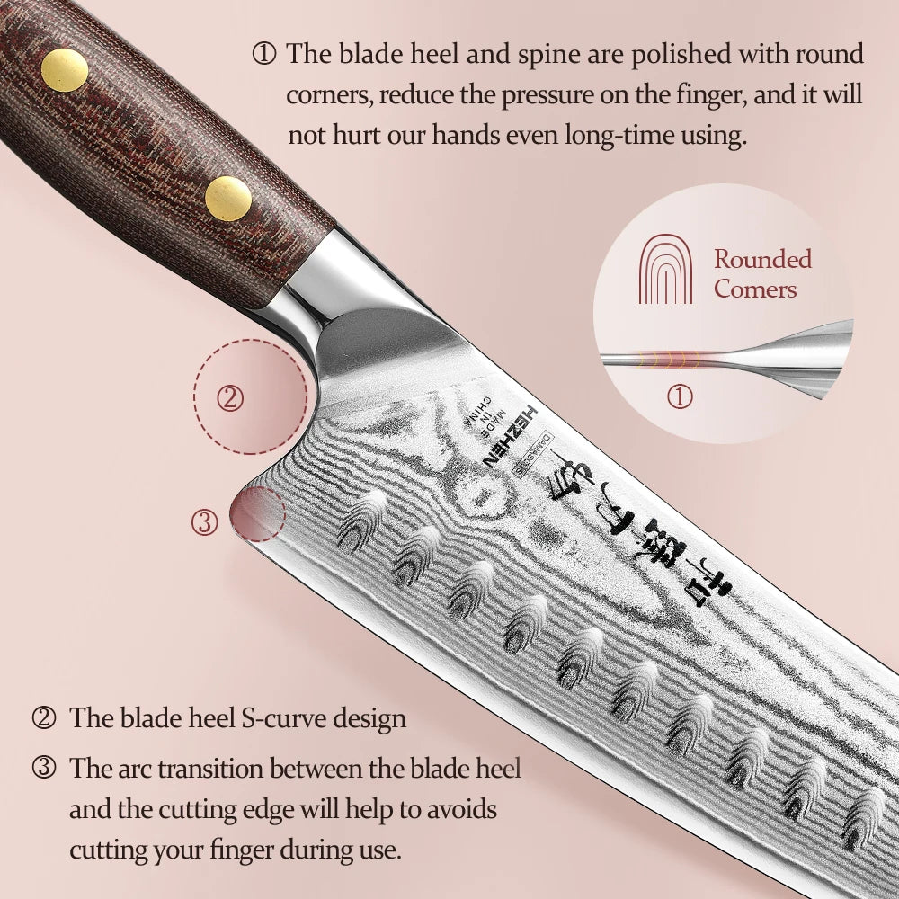 HEZHEN Japanese Knife Set - 3PC Damascus Steel with Micarta Handles