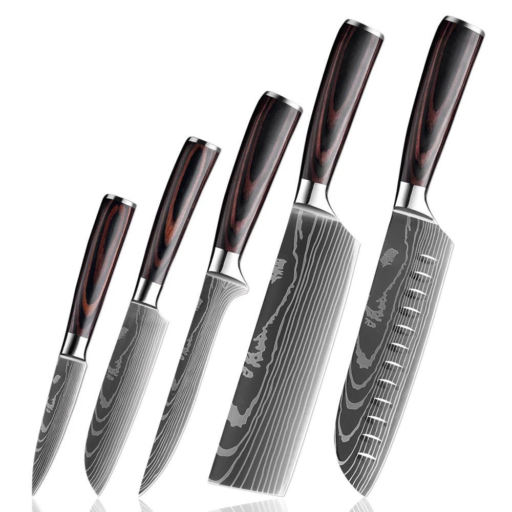 XITUO Japanese Knife Set – 5-Piece Professional Kitchen Knives with Ergonomic Pakkawood Handles