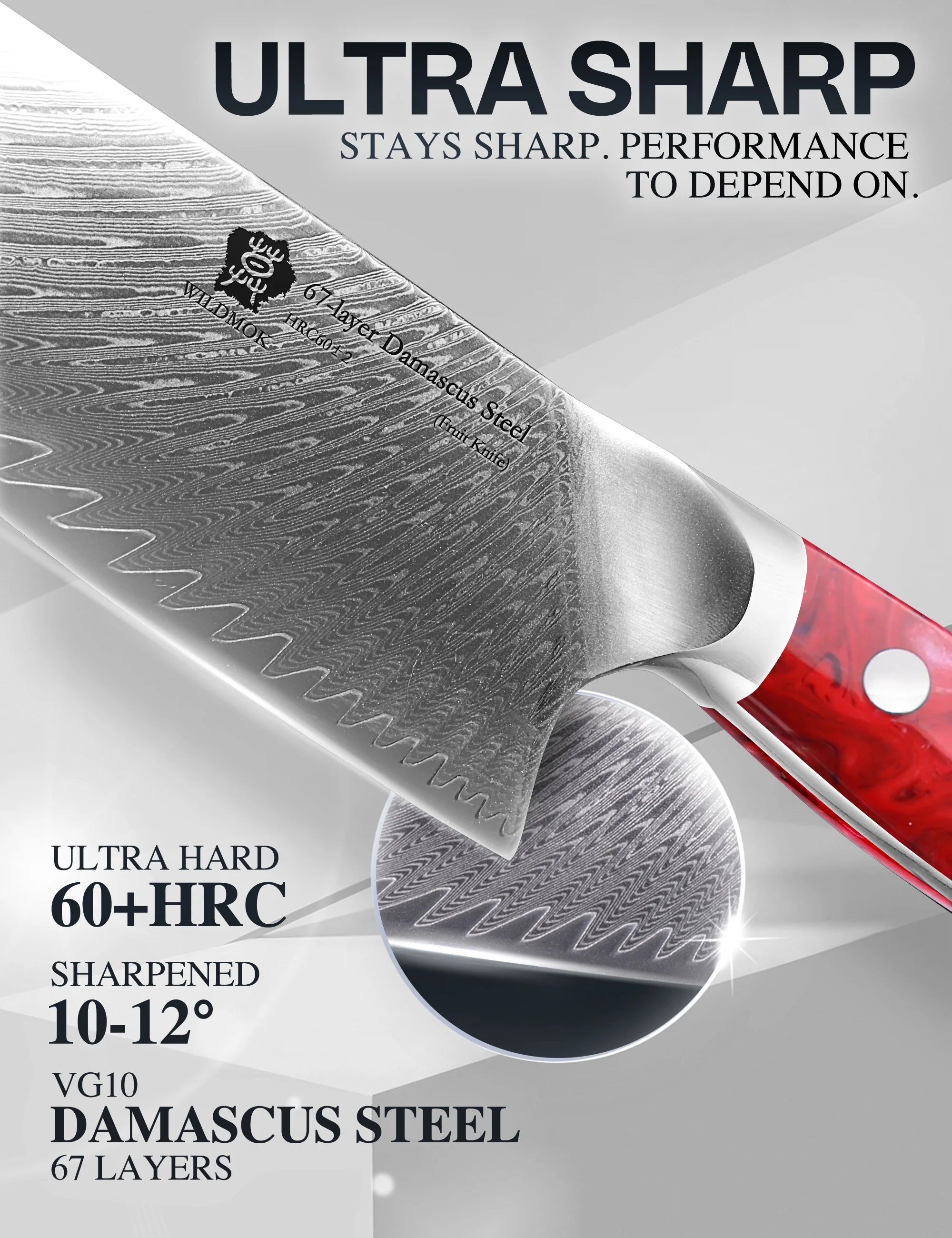 WILDMOK Japanese Knife Set - 67-Layer Damascus VG10 Steel Kitchen Knives