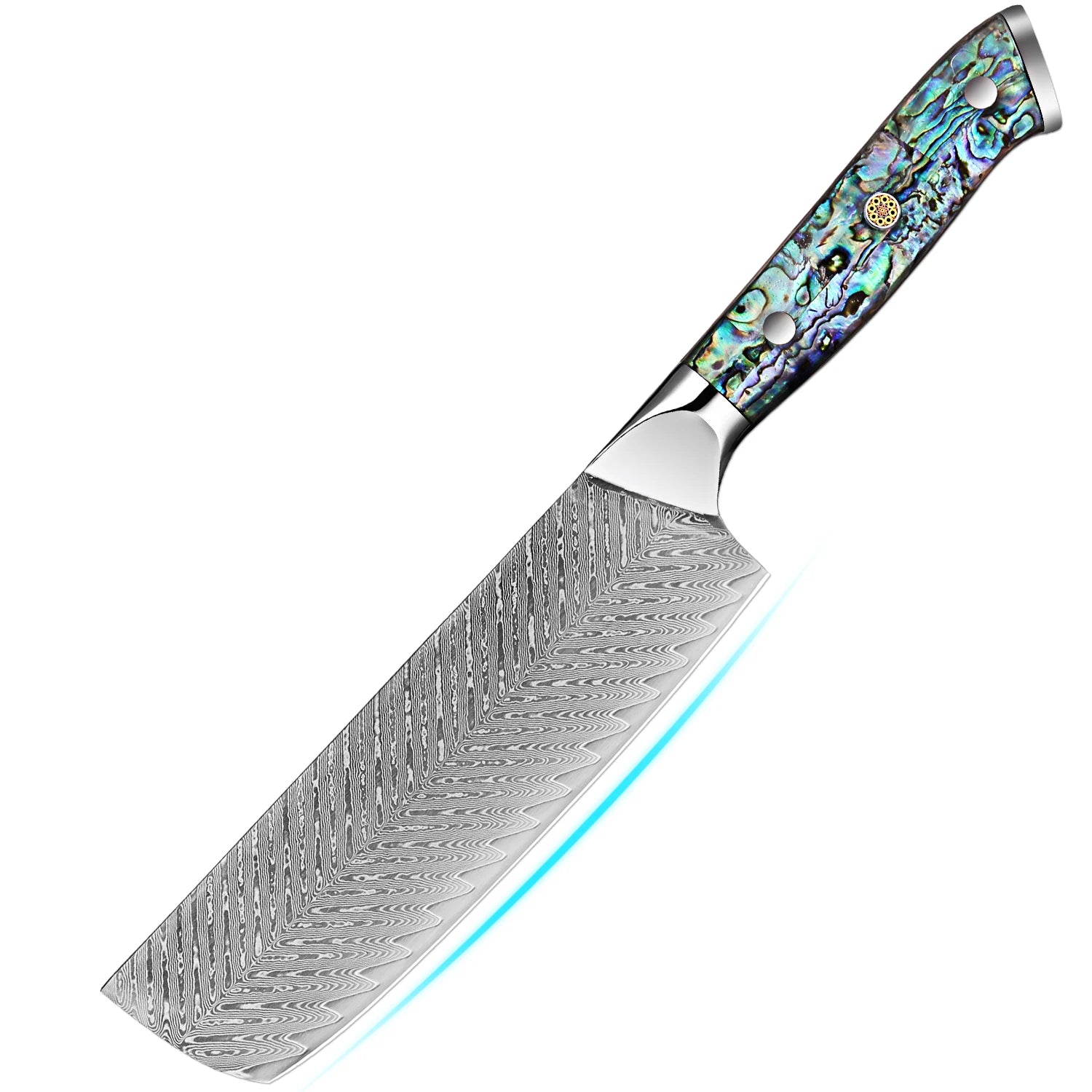 Japanese Knife Set - Damascus Steel Chef, Cleaver & Boning Knives with Abalone Shell Handle