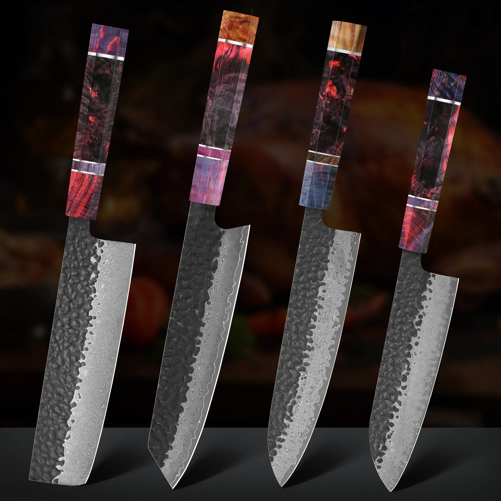 Japanese Knife Set - 4 PCS VG10 Damascus Steel Chef, Santoku, Nakiri & Kiritsuke Knives