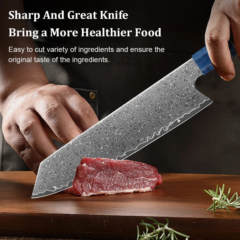 Japanese Knife Set - VG10 Damascus Steel Chef, Santoku, Nakiri & Kiritsuke Knives with Wood Handle