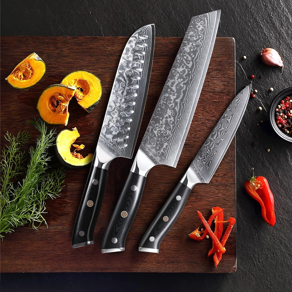 TURWHO Japanese Knife Set - Professional Utility, Santoku & Kiritsuke in Gift Box