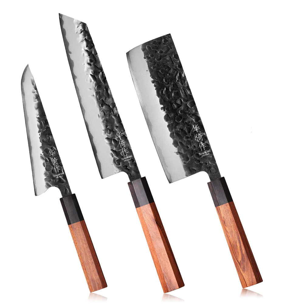Japanese Knife Set: 3-Piece Utility Honesuki, Nakiri, Kiritsuke Professional Chef Knives