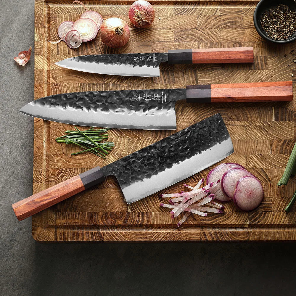 Japanese Knife Set - Professional 3-Piece Chef, Nakiri & Utility Knives