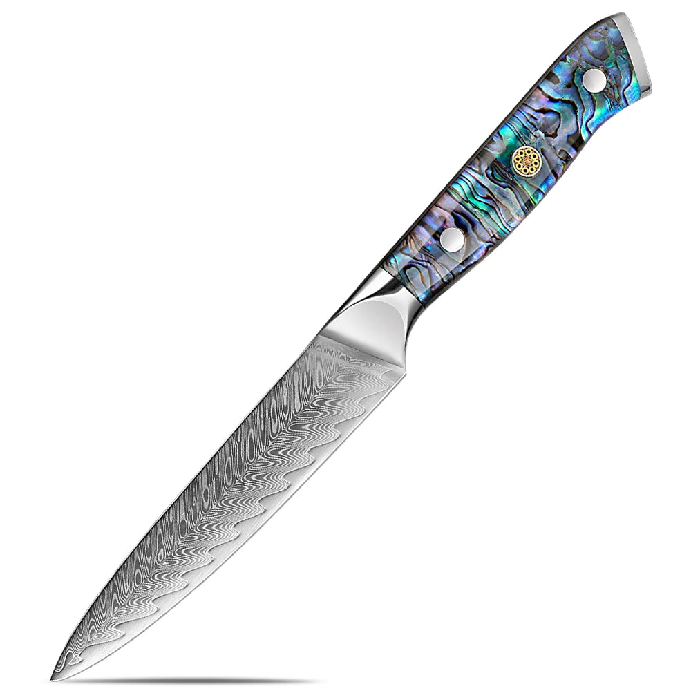Japanese Knife Set - Damascus Steel Chef, Cleaver & Boning Knives with Abalone Shell Handle
