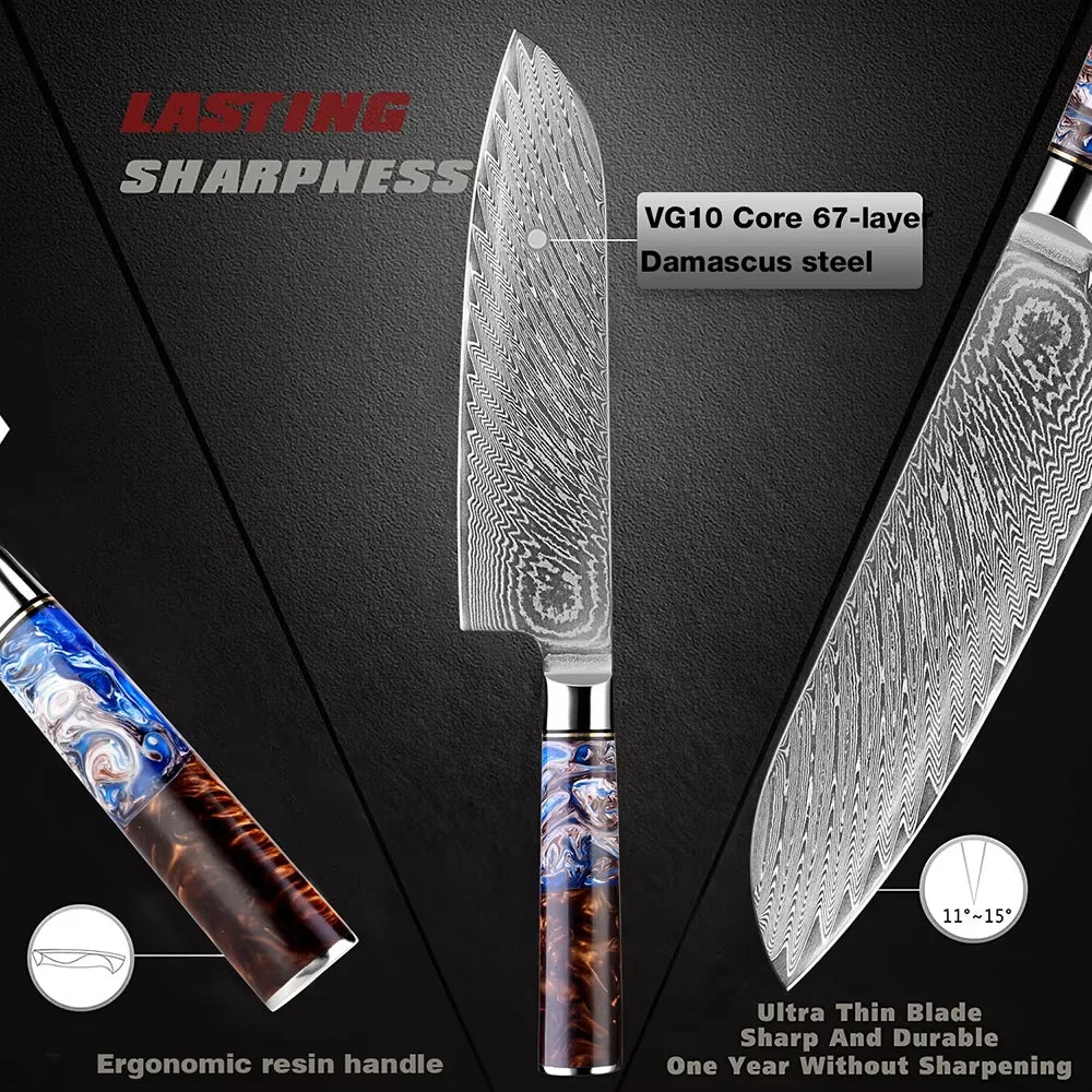 XITUO 7PCS Japanese Knife Set - Damascus Steel Chefs Knives with Resin Handle