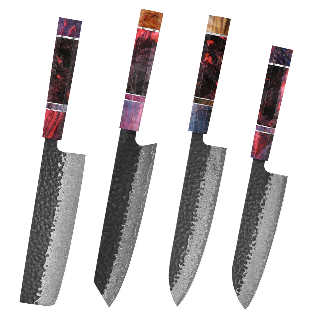 Japanese Knife Set - 4-Piece VG10 Damascus Steel Chef Knives with Stable Wood Handles