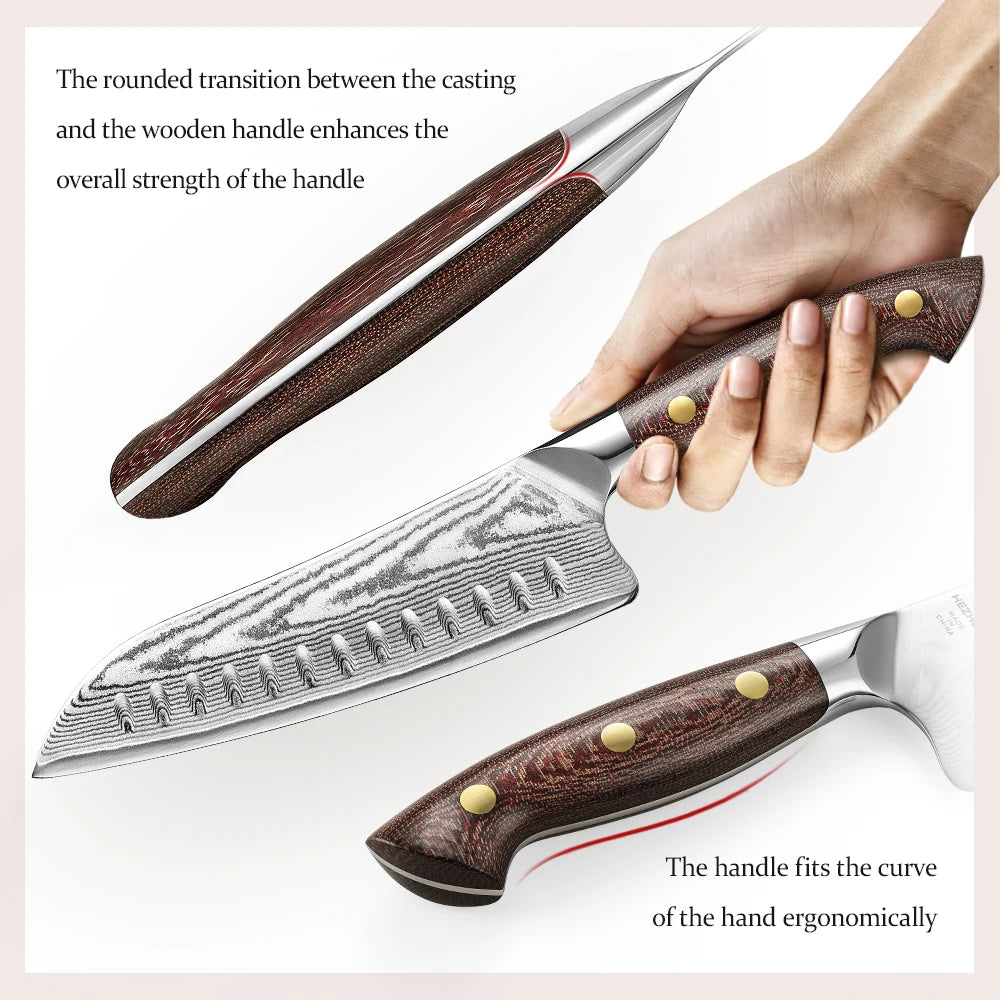 HEZHEN Japanese Knife Set - 3PC Damascus Steel with Micarta Handles