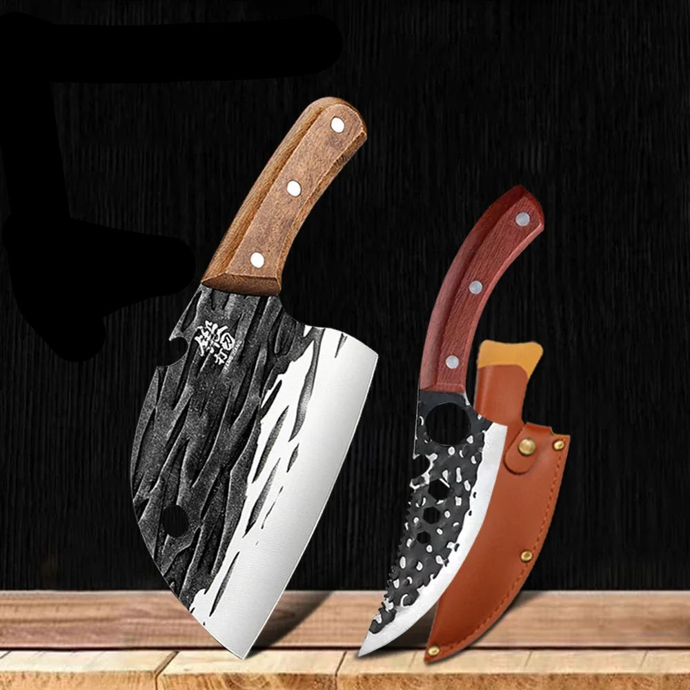5-Piece Hand-Forged Japanese Knife Set with Wooden Handle