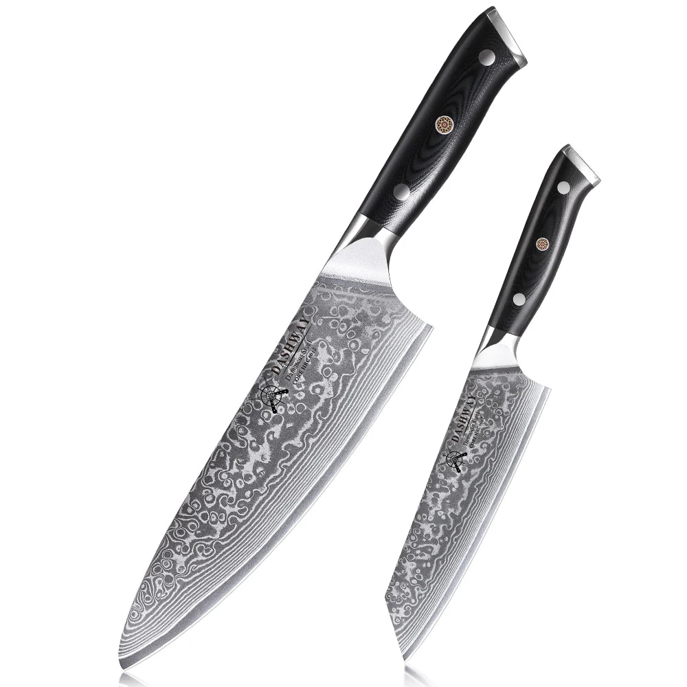 2PCS Japanese Knife Set - 67 Layer Damascus Steel Chef & Bunka Knives