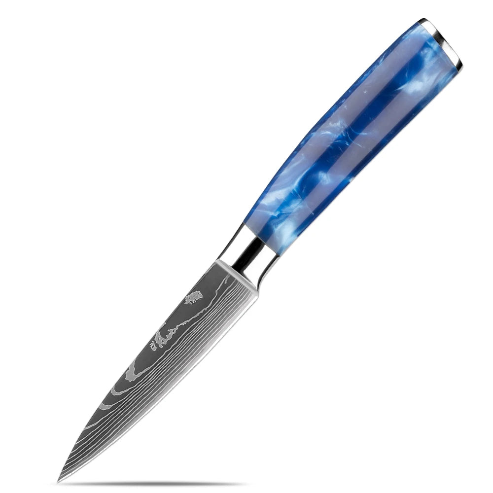 XITUO Japanese Knife Set - 6-Piece Stainless Steel with Laser Pattern Blades and Blue Resin Handles