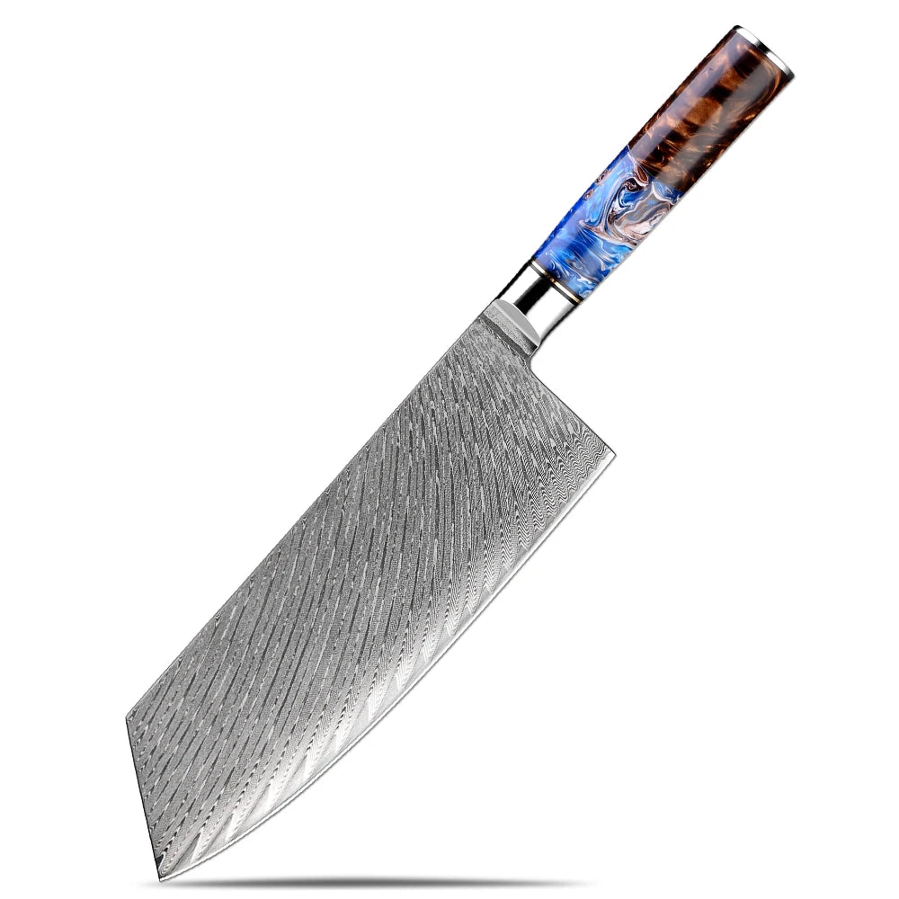 7PCS Japanese Knife Set with Sea Blue Resin Wood Handle