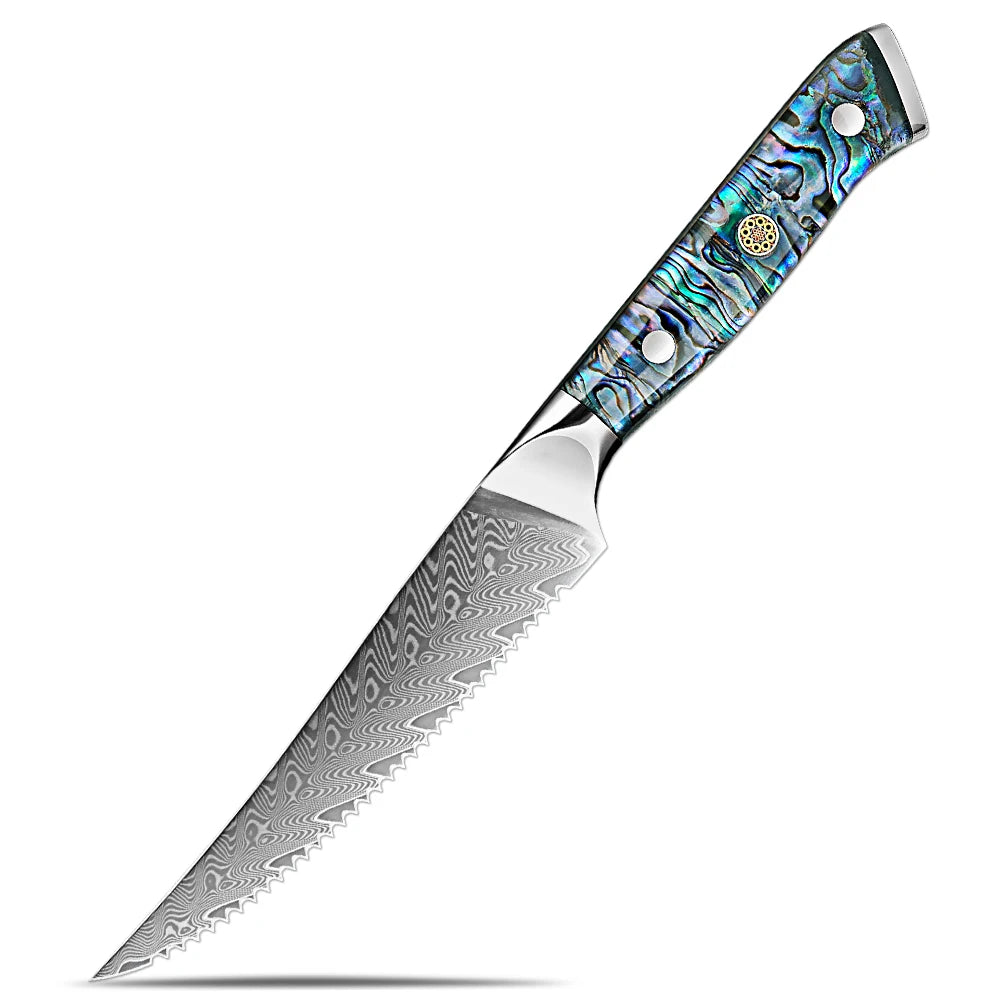 Japanese Knife Set - Damascus Steel Chef, Cleaver & Boning Knives with Abalone Shell Handle
