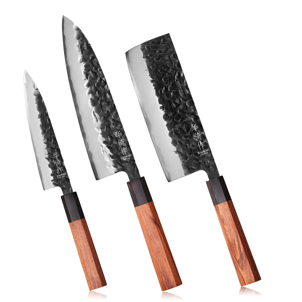 Japanese Knife Set - Professional 3-Piece Chef, Nakiri & Utility Knives