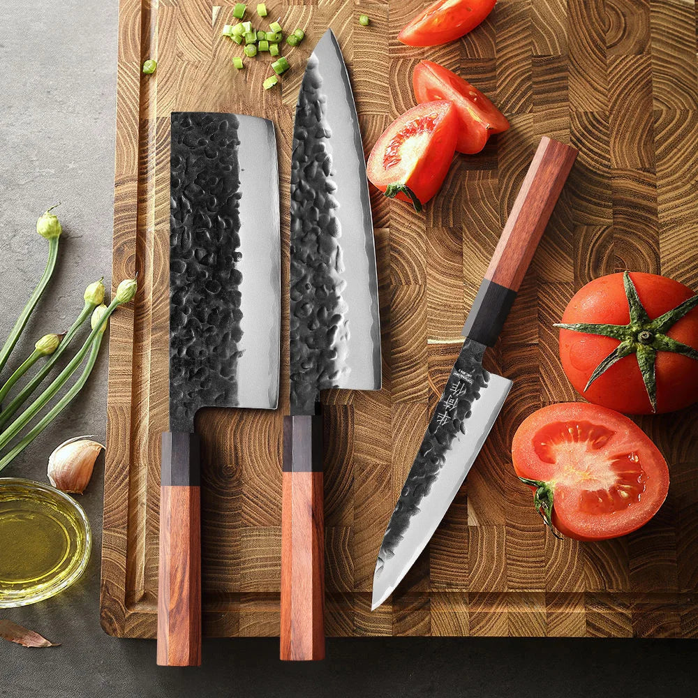Japanese Knife Set - Professional 3-Piece Chef, Nakiri & Utility Knives