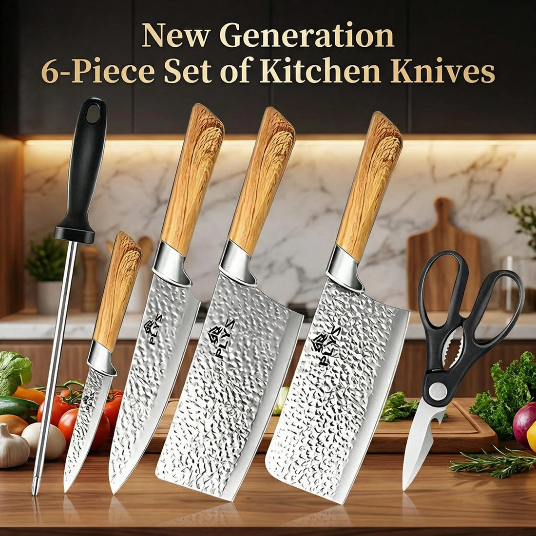 Seiko 6-Piece Japanese Knife Set with Wood Grain Handles