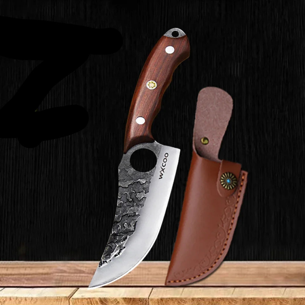 5-Piece Hand-Forged Japanese Knife Set with Wooden Handle