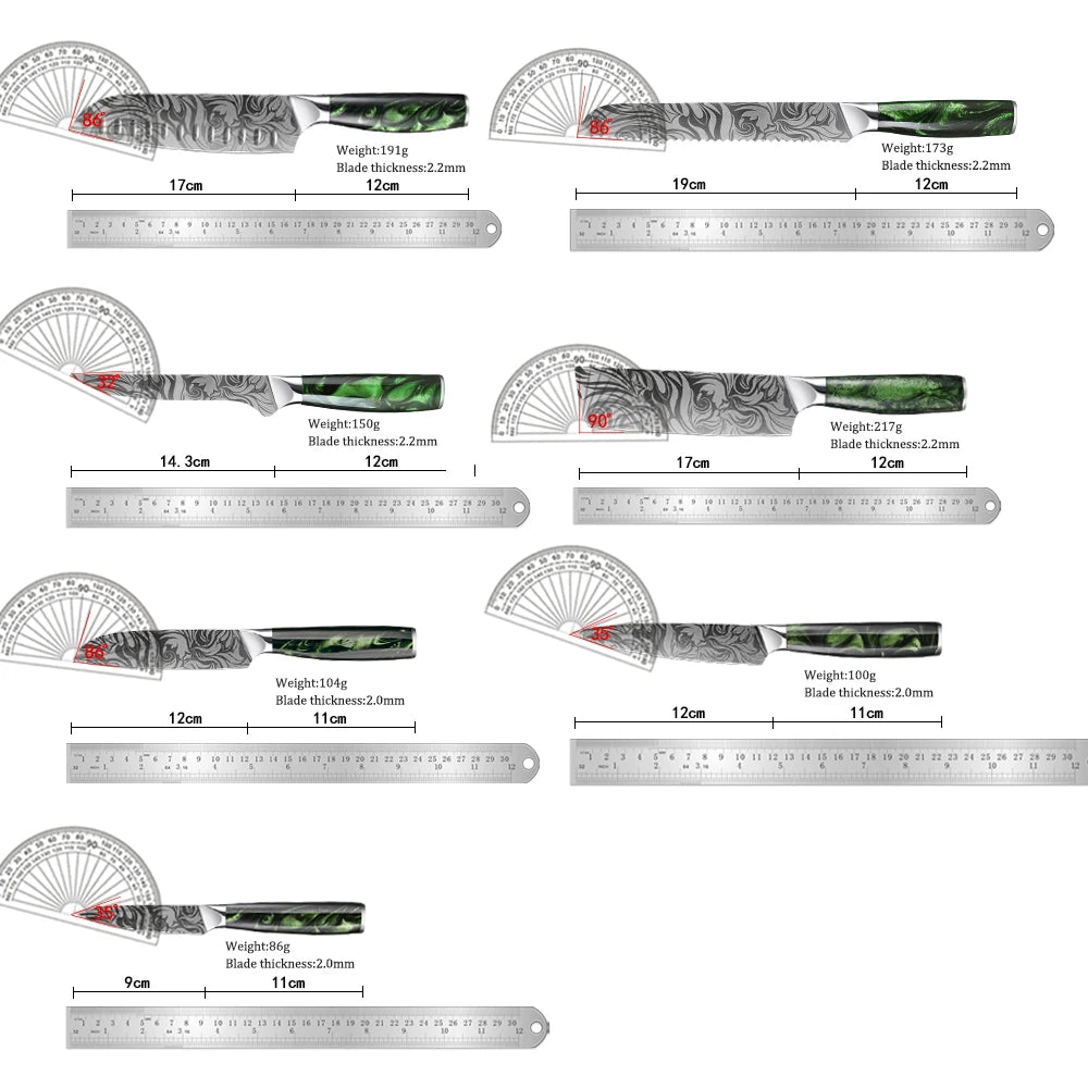 Japanese Knife Set – Premium Ultra-Sharp Stainless Steel Chef Knives with Resin Handles