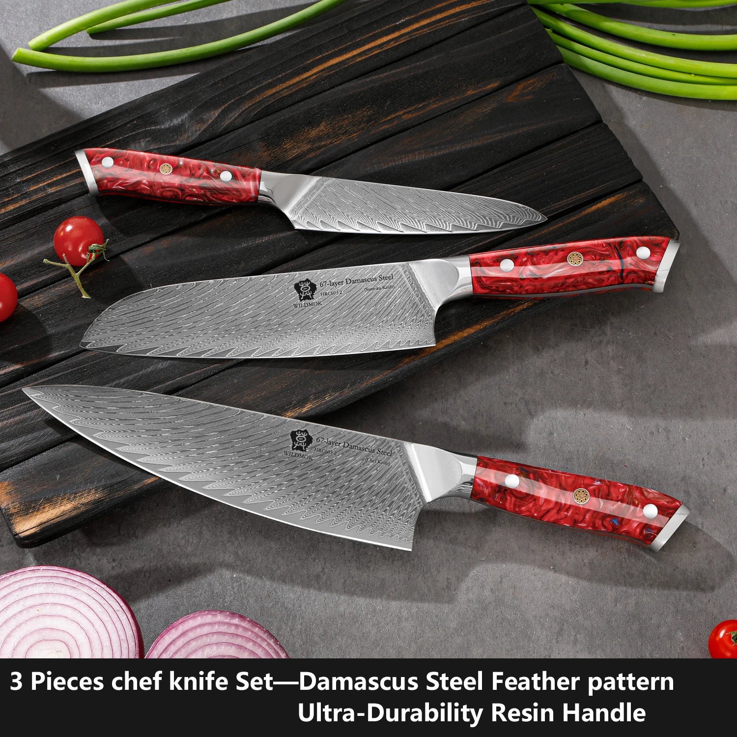 WILDMOK Japanese Knife Set - 67-Layer Damascus VG10 Steel Kitchen Knives
