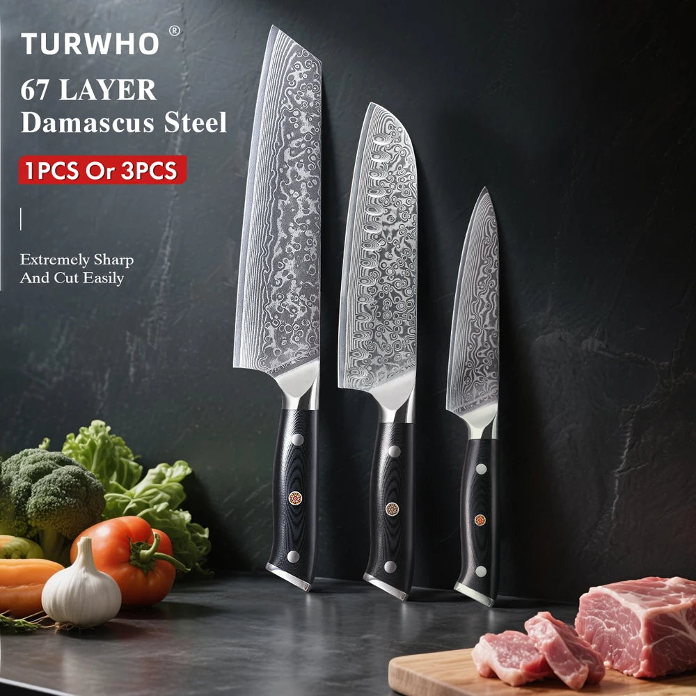 TURWHO Japanese Knife Set - Professional Utility, Santoku & Kiritsuke in Gift Box
