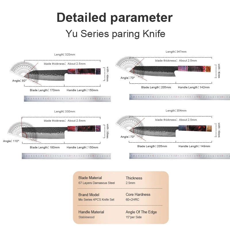 Japanese Knife Set - Hand Forged 67 Layers Damascus Steel Chef & Santoku Knives