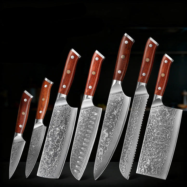 Japanese Knife Set - 7PCS VG10 Damascus Steel with Rosewood Handles