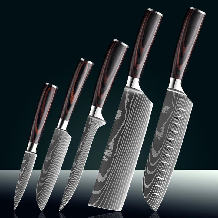 XITUO Japanese Knife Set – 5-Piece Professional Kitchen Knives with Ergonomic Pakkawood Handles