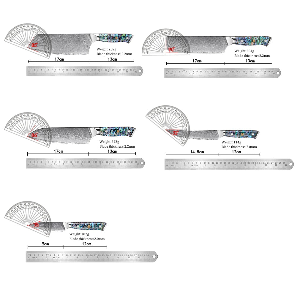 XITUO 5-Piece Japanese Knife Set with Damascus Steel and Abalone Handle